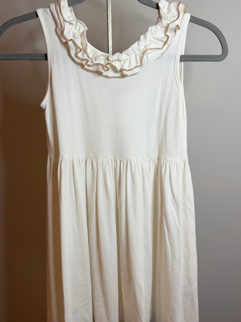 Girls' Cream Sleeveless Ruffle Neck Day Dress
